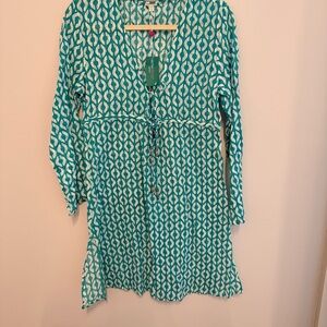 NWT Women’s Echo Design Teal and White Printed Tunic, size small
